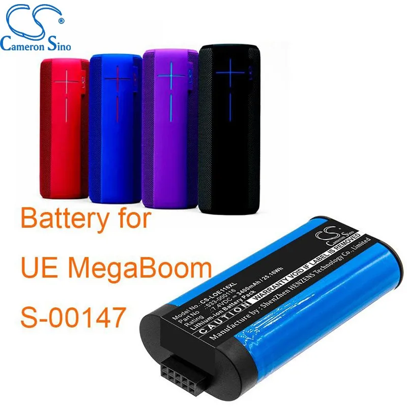 Cameron Sino 2600mAh/3400mAh Battery 533-000116, 533-000138 for Logitech S-00147, UE MegaBoom Speaker Battery