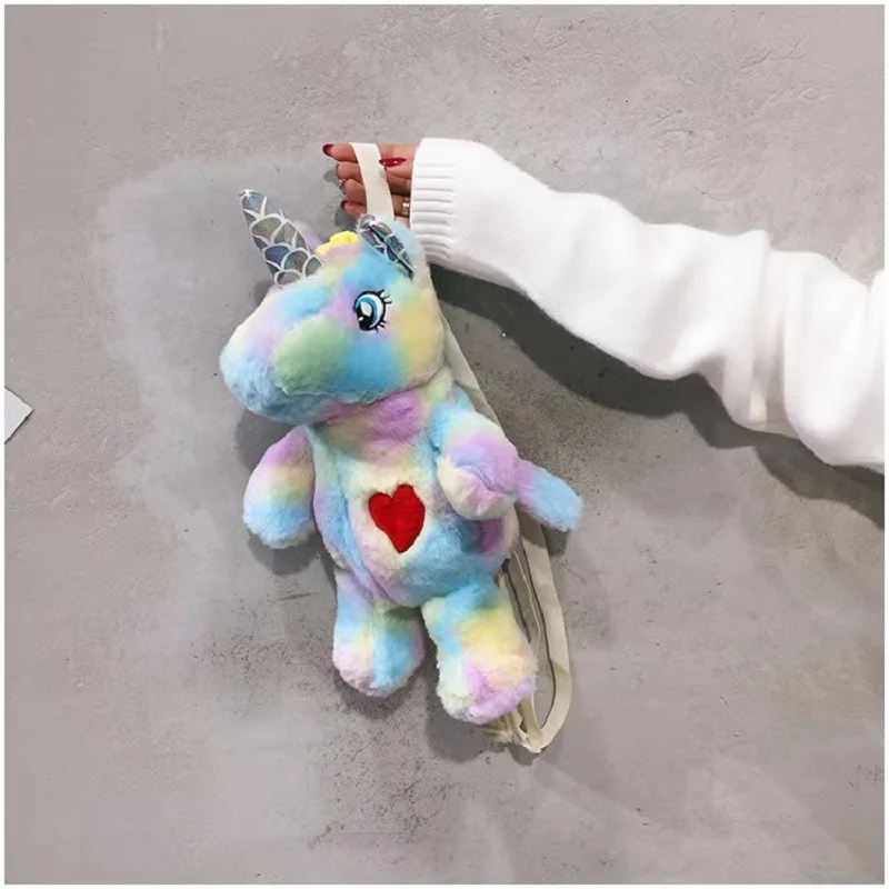 40cm Unicorn Plush Backpack Kawaii Fluffy Children\'s Schoolbag Soft Stuffed Animal Bag Cute Mini Plushie Bag Toy Gifts For Kids