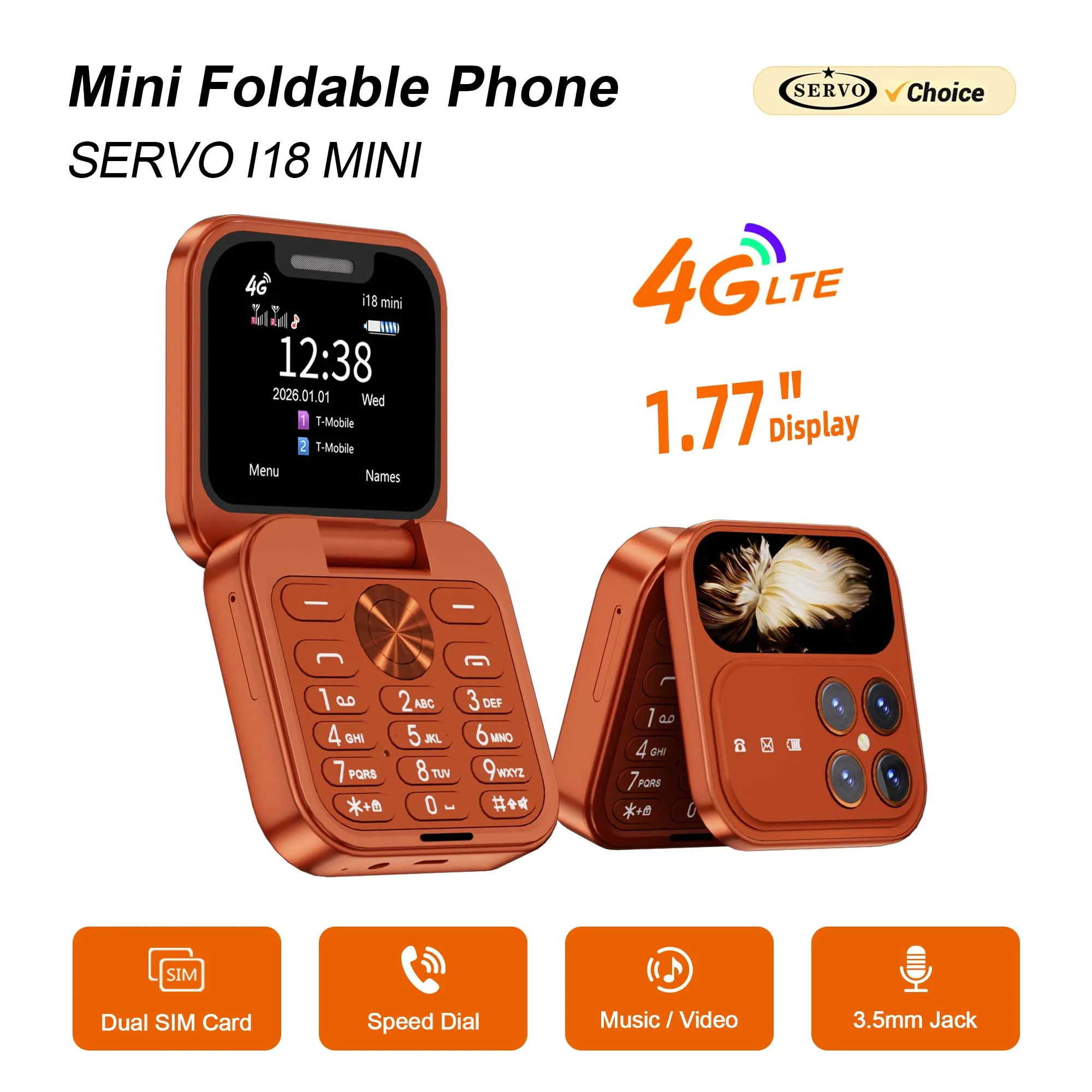SERVO I18 Mini Unlocked 4G Flip Phone 1.77