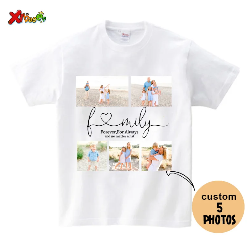 photo shirt Family Matching Outfits Party Custom photos Toddler Baby T Shirt  Girl Outfit Familia Kids Matching Boys Clothes diy