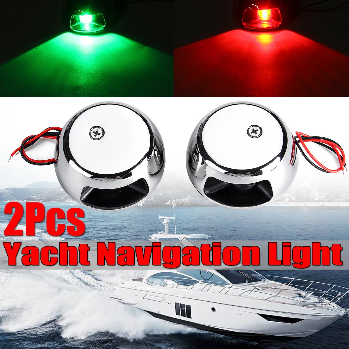 2PCS For Boat 12V LED Navigation Lighting Boat Position Lights Yacht Marine Lights Waterproof Chrome Red Green