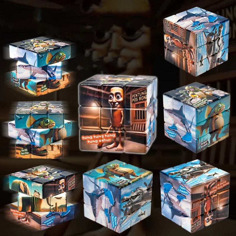 Il classico delle montagne e dei fiumi Tung Tung Sahur Bastone di legno Uomo 3rd Step Cubo magico Giocattolo Regalo per bambini