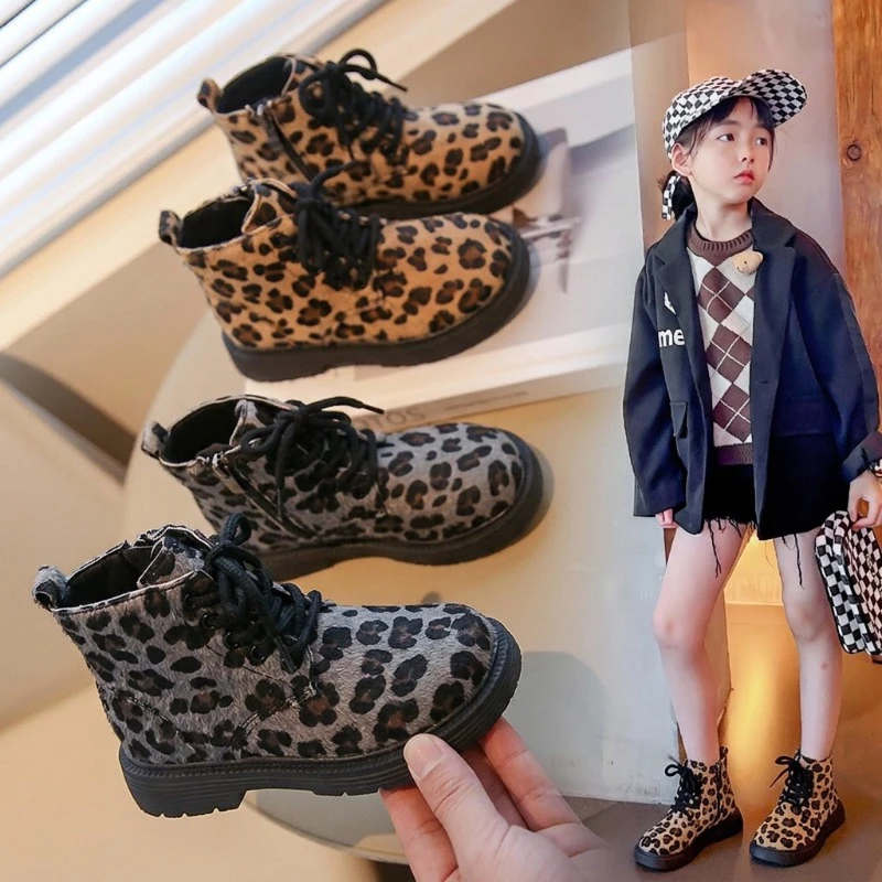 Childrens Fashion Ankle Boots Kids Leopard Print Boots Non-Slip Soft Autumn Winter Fashion Shoes for Toddler Boys Girls Boots