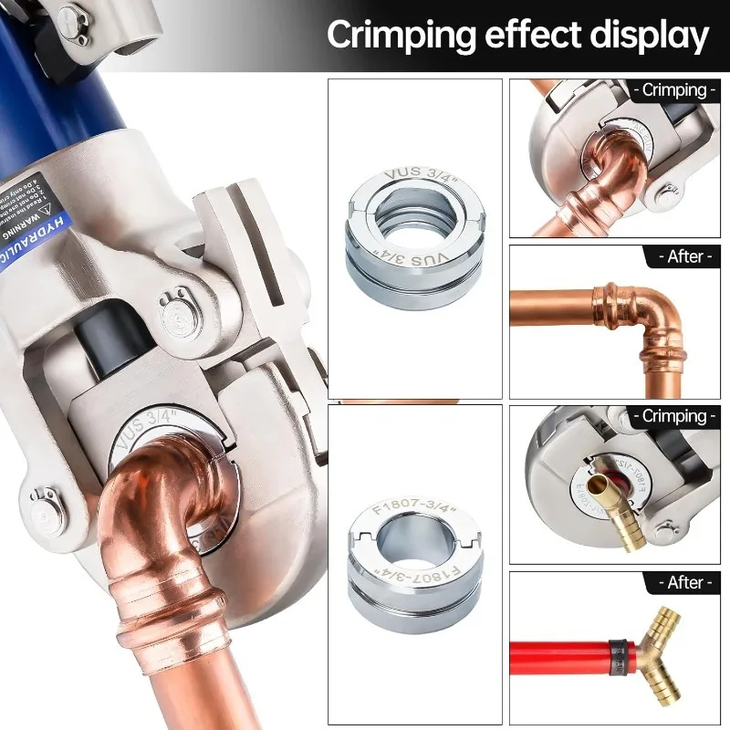 

Hydraulic Copper Pipe Tube Fittings Crimping Tool with 1/2",3/4" and 1" Dies for Press Copper Pipe Fitting and 3/8"