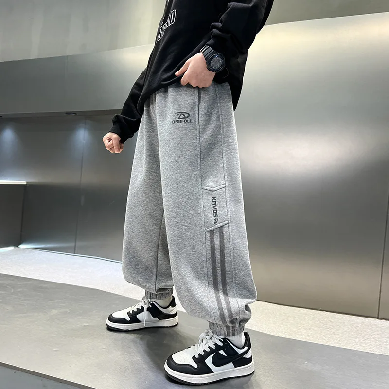 الفتيات Sweatpants موضة محبوك القطن الرياضة الرباط سراويل تقليدية في سن المراهقة الأطفال مستقيم فضفاض واسعة الساق Trackpants بنطلون