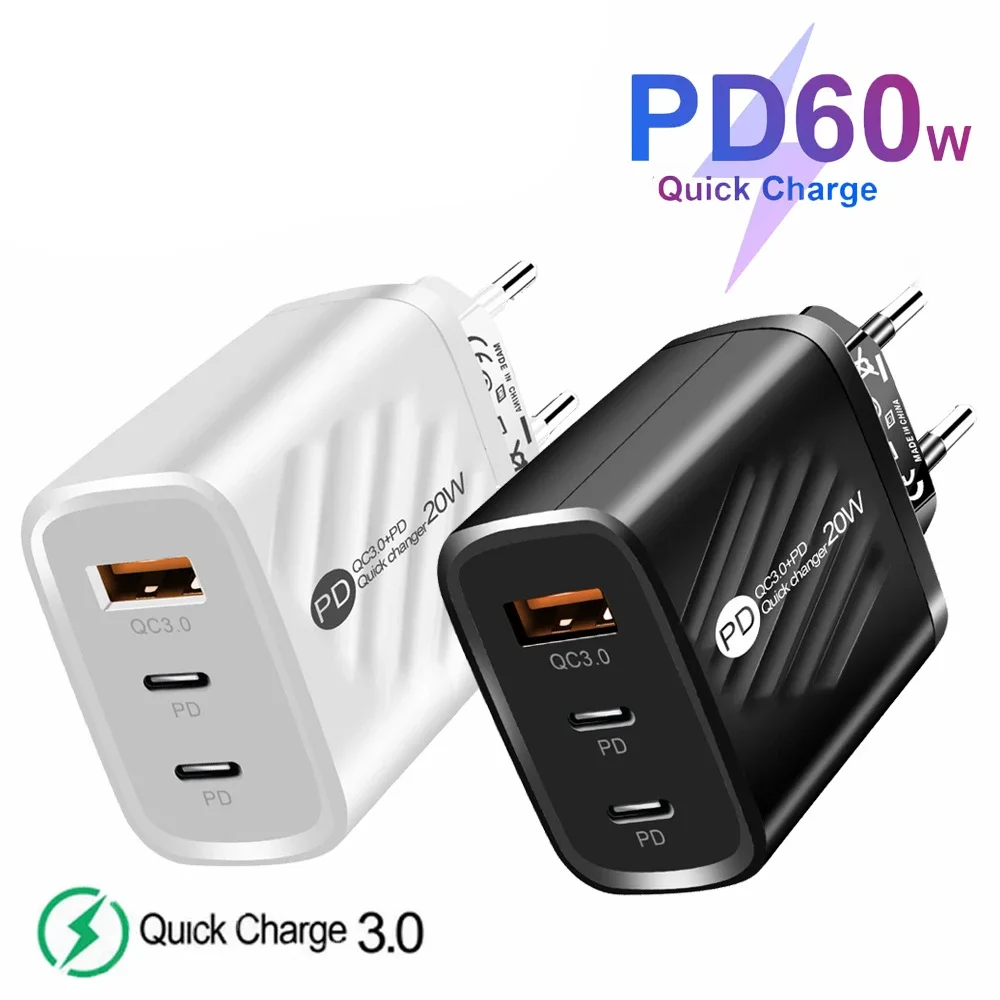 60 واط PD USB QC 3.0 شحن سريع شاحن نوع C USB الهاتف المحمول محول الطاقة آيفون سامسونج هواوي Xiaomi PD الجدار شاحن #1