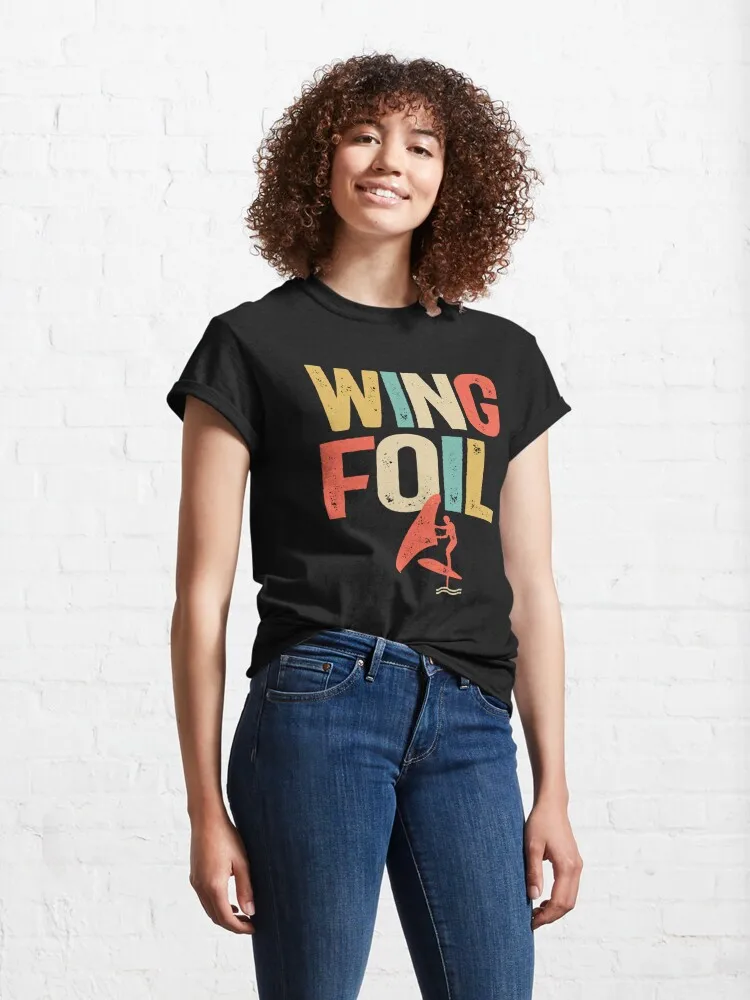 Wing Foil Evolution-T-shirt clássico, Tops de manga curta, T-shirt estampado de algodão, moda T, Wing Foiling, novo