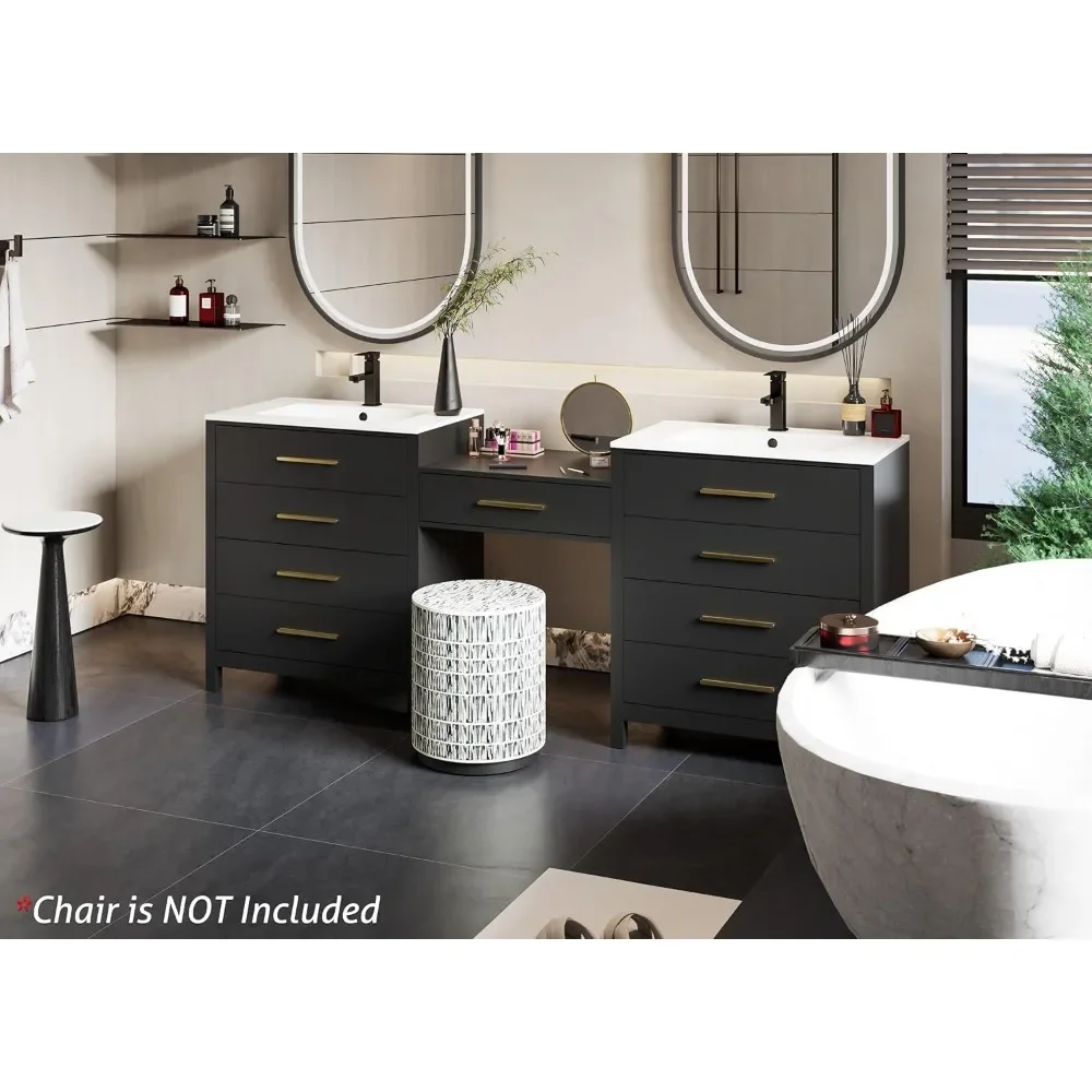 

84" Modern Painted Bathroom Vanity with Sink Combo & Middle Makeup Vanity Desk – 5 Drawers