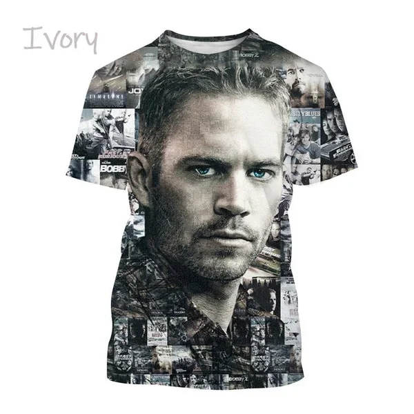 New Fashion Paul Walker Cool Street Style Fast and Furious Paul Walker 3D Printed T-shirt Hip-hop Short-sleeved T-shirt