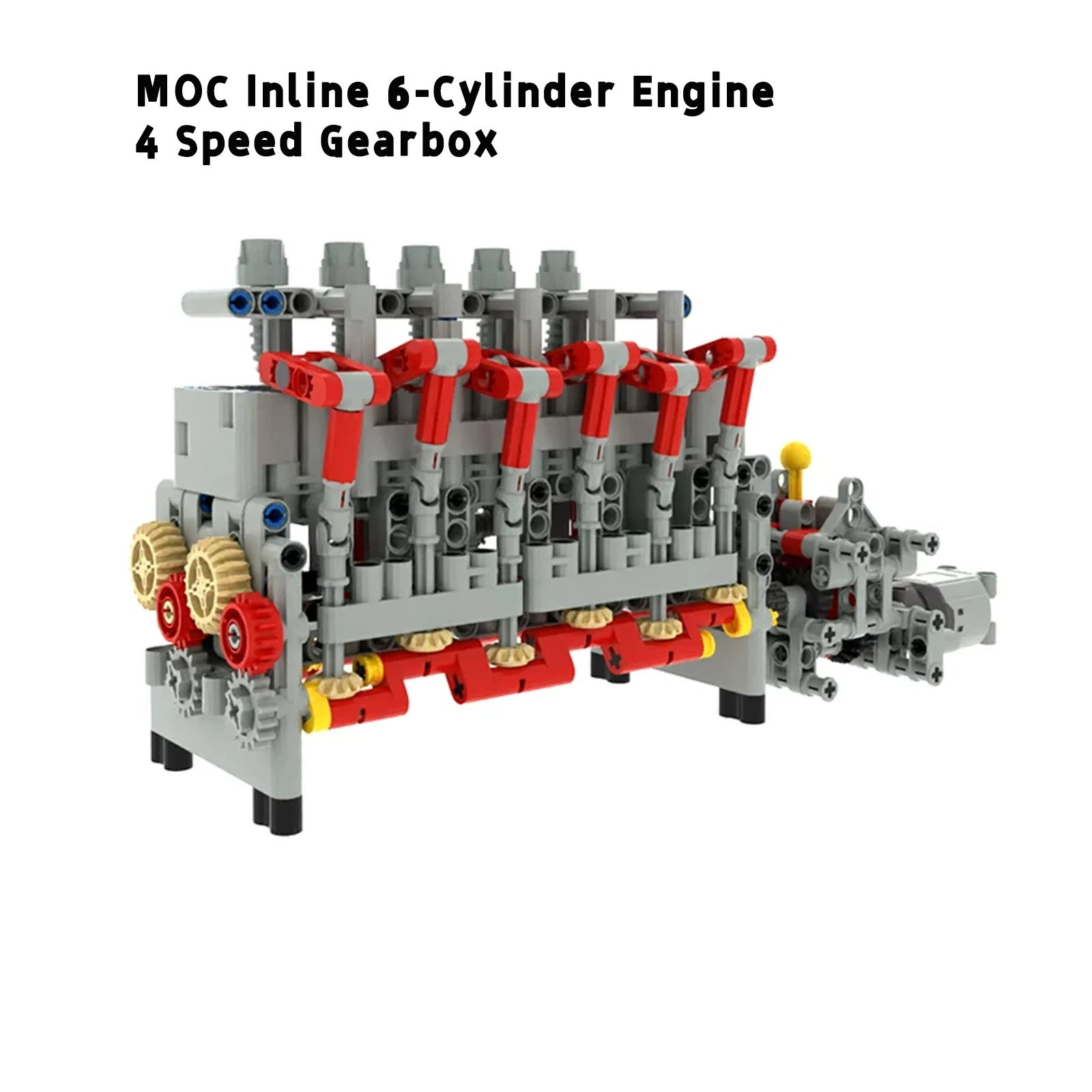 

MOC Inline 6-Cylinder Engine 4 Speed Gearbox Building Blocks Simulation Mechanical Transmission System Model Assembly Toys Gifts