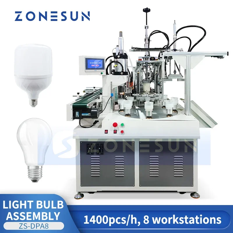 ZONESUN ZS-DPA8 Automatic LED Light Bulb Assembly Machine 8 Workstations PLC Monoblock Lamp Production Line Equipment
