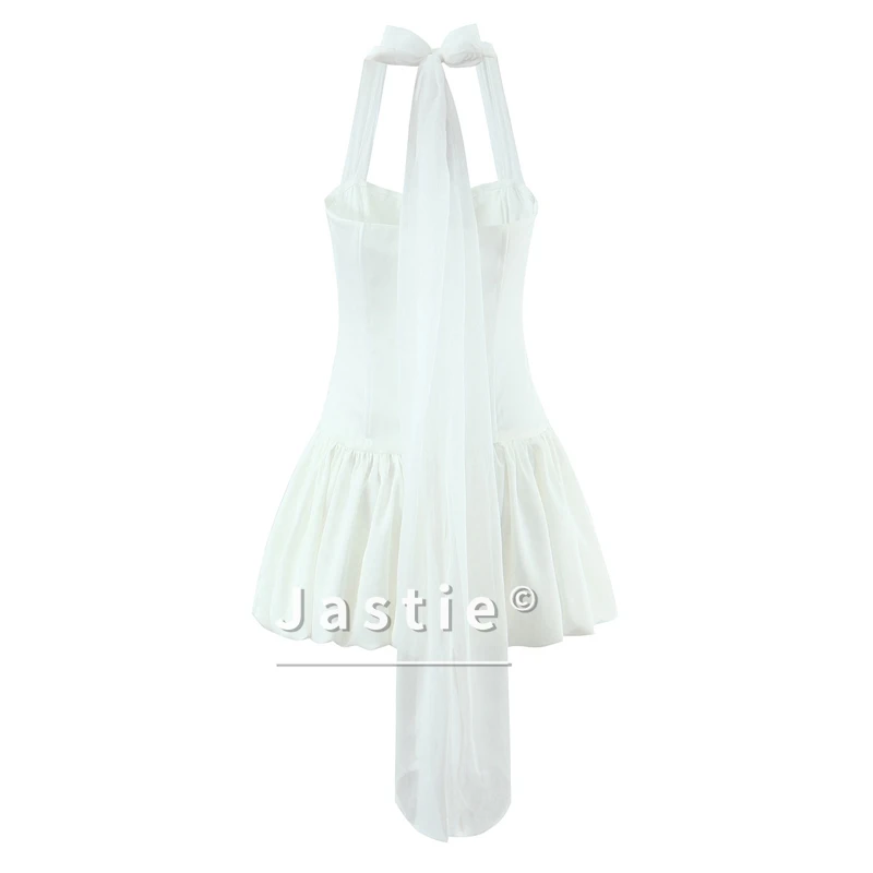 섹시한 백리스 홀터 화이트 미니 드레스 2026 여름 여성 로우 웨이스트 우아한 이브닝 파티 드레스 보헤미안 비치 여성 의류