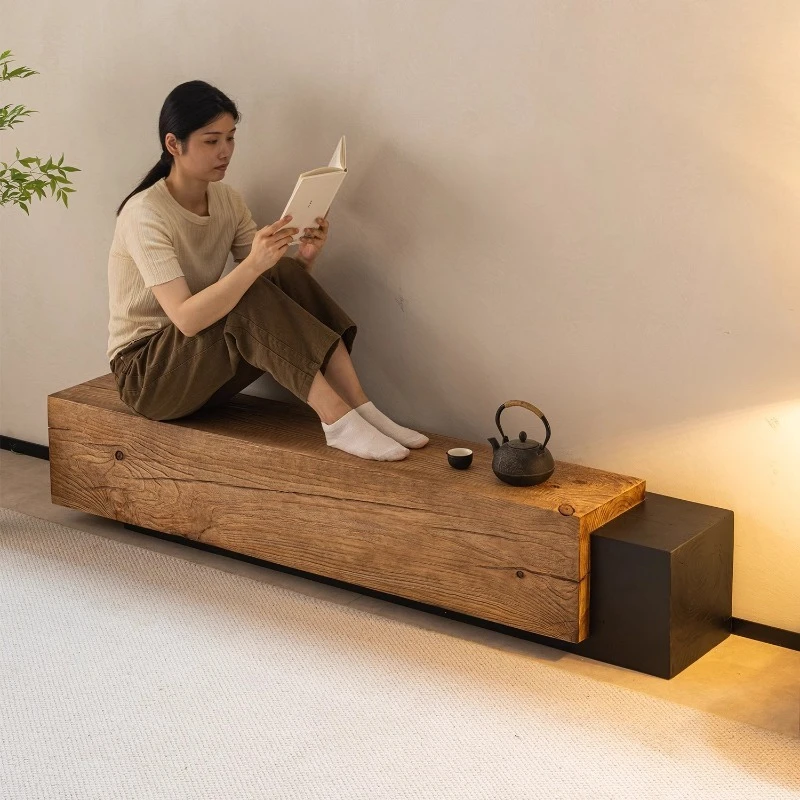 

Sandy Wind Solid Wood Bench Log Old Retro Shopping Mall Clothing Store Shoe Change Stool Homestay TV Cabinet Sitting Stool