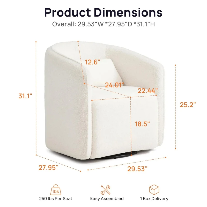 H1 Boucle Swivel Chair 82L Hidden Storage 360° Barrel Living Room Bedroom Comfy Cloud Armchair Sofa Customized