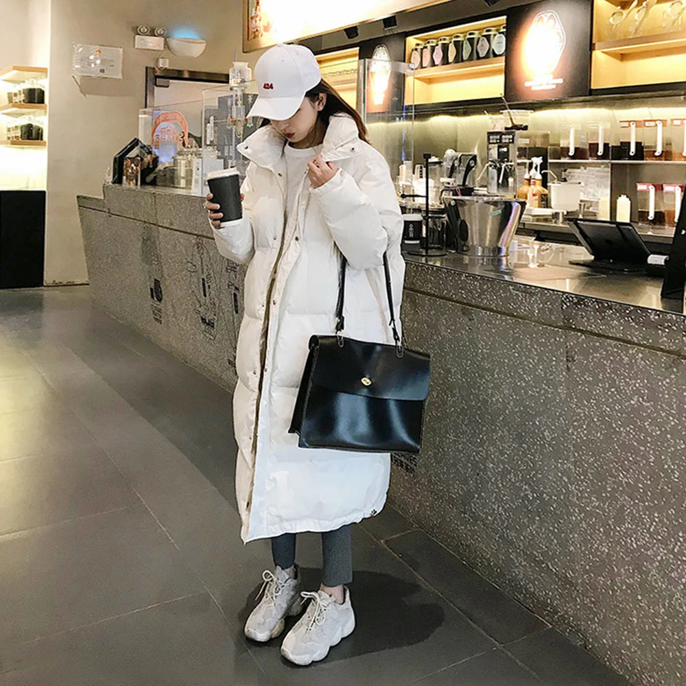 Down 2023 Cotton New Jacket Women Winter Thicken Keep Warm Long Over-the-knee Coat Loose Korean Letter Street Overcoat Female