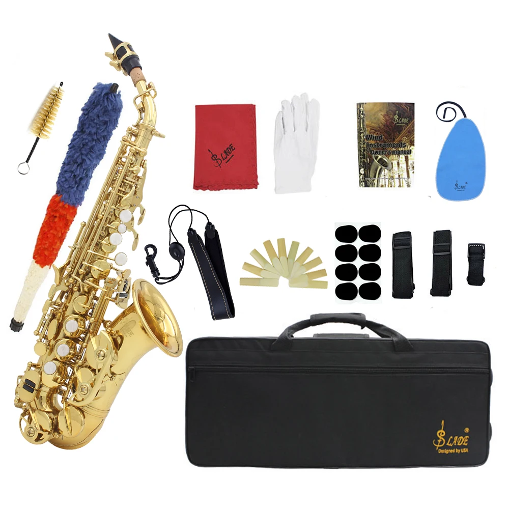 SLADE Soprano Saxophone Brass Body Bb B Flat Sax Professional Saxfone Woodwind Instrument With Case Reeds Parts & Accessories