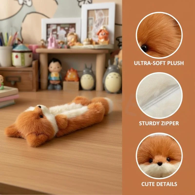 Funny Cartoon Pencil Case with Plush Animal Design for Students School 1PC