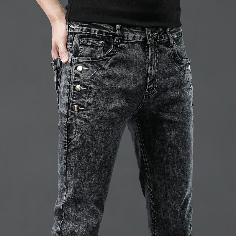 Vintage Fashion Men's Designer Jeans Snowflake Wash Korean Fashion Stretch Pants Male Classic Slim Denim Trousers