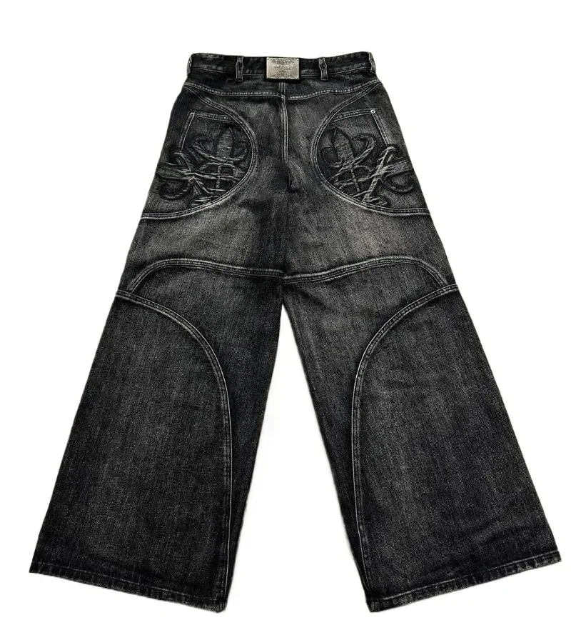 2024 American Retro Jeans larghi Y2K Modello pipistrello ricamato Pantaloni a gamba larga a vita