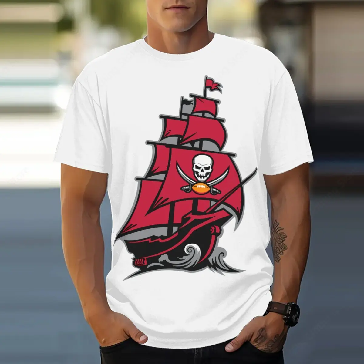 T-shirts men women casual t-shirts unisex streetwear Buccaneers Logo Pirate Ship with Skull and Crossbones