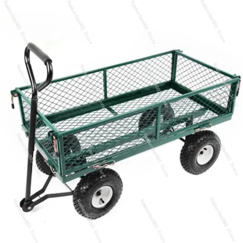 Cart Wagon Steel Mesh Deck, Garden Carts with Bicycle