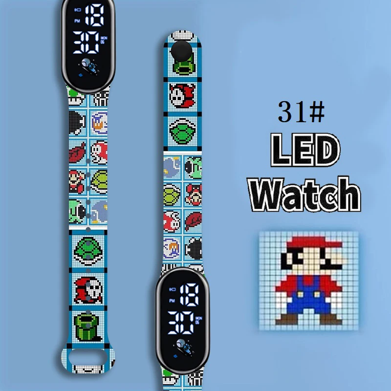 

Super Mario Bros Children's Watches Anime Character Luigi Luminous Bracelet Watch LED Touch Waterproof Sports Kids Gifts Watch