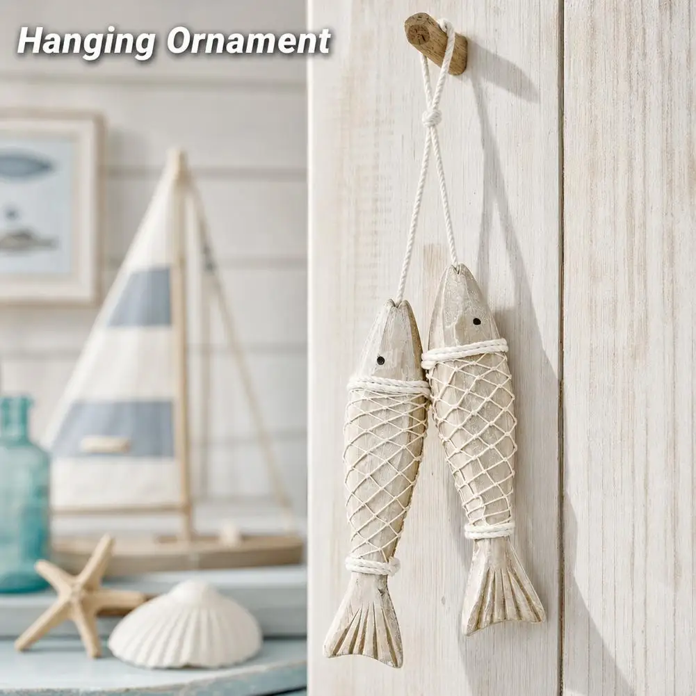 Creative Mediterranean Style Wooden Fish-Shaped Hook Bedroom Study Living Room Entrance Hall Door Clothes Hook Wall Decoration