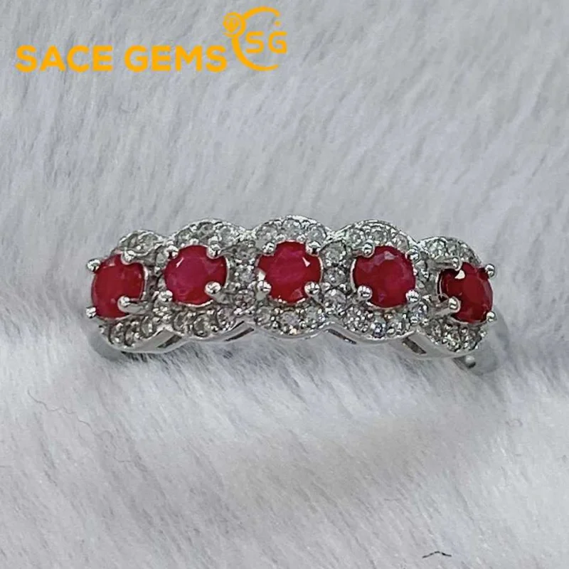 

SACE GEMS New Luxury Trendy 925 Sterling Silver 3*3MM Ruby Gemstone Rings for Women Engagement Cocktail Party Fine Jewelry Gift