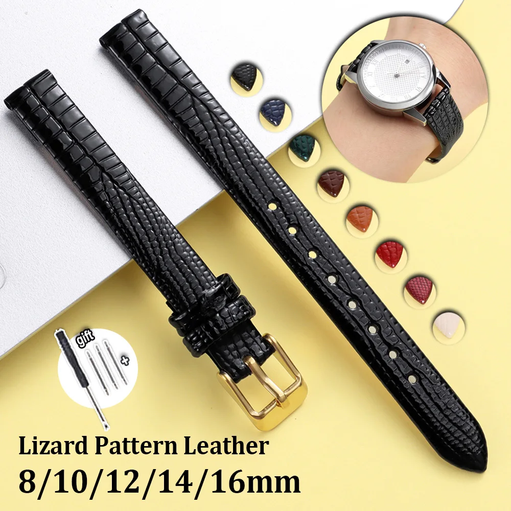 8 10 12 14mm 16mm Lizard Pattern Watch Band Slim Thin Leather Strap Men Women Bracelets Sport Wristband for Tissot for Longines