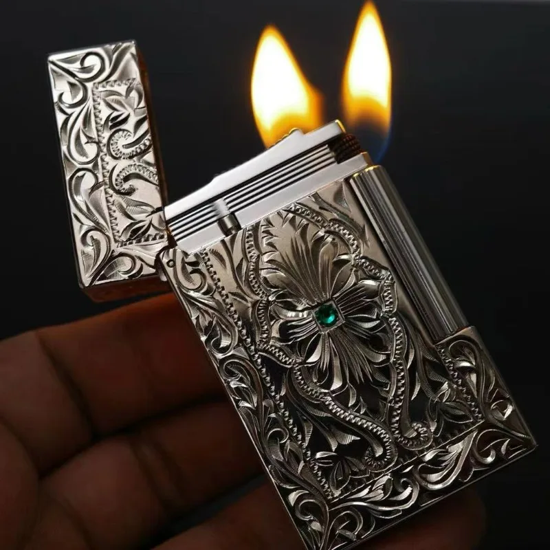 New Personality High-End Atmospheric Brass Grinding Wheel Ignition Lighter With Butane Gas Side Rub Ignition High-End Men's Gift