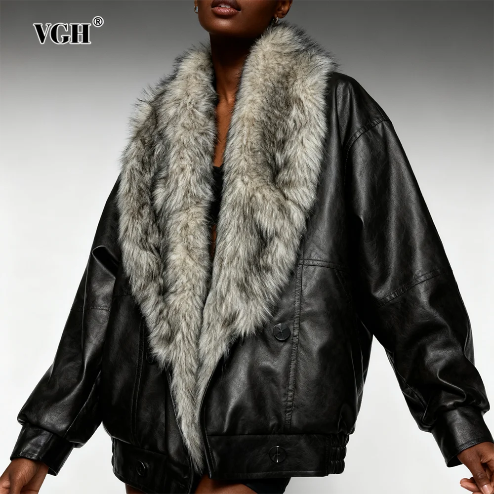 

VGH однотонные дизайнерские свободные теплые куртки для женщин с v-образным вырезом и длинными рукавами, зимняя темпераментная куртка с карманами, женская мода