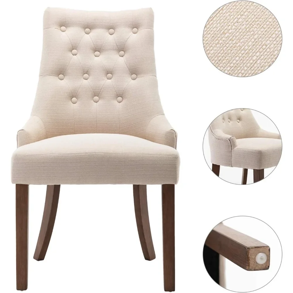 Wingback Upholstered Dining Chair 4-piece Set, Fabric Side Dining Room Chair with Tufted Buttons, Family Dining Room Chair,Beige