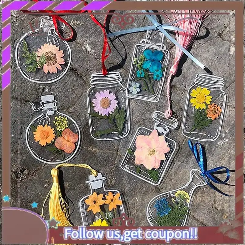 Latest 150PCS Transparent Dried Flower Bookmarks DIY Handmade Book Marks Glassware Stickers Flower Page Clips Stationery