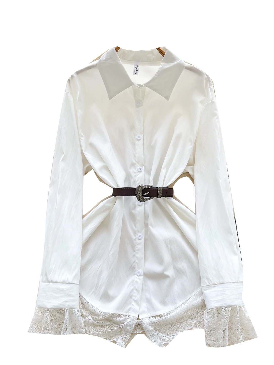 韓国風カジュアルレーススプライスベルト付きロングスカート、女性用ルーズフィット包帯ウエストスカート、ファッショナブルで通気性のある