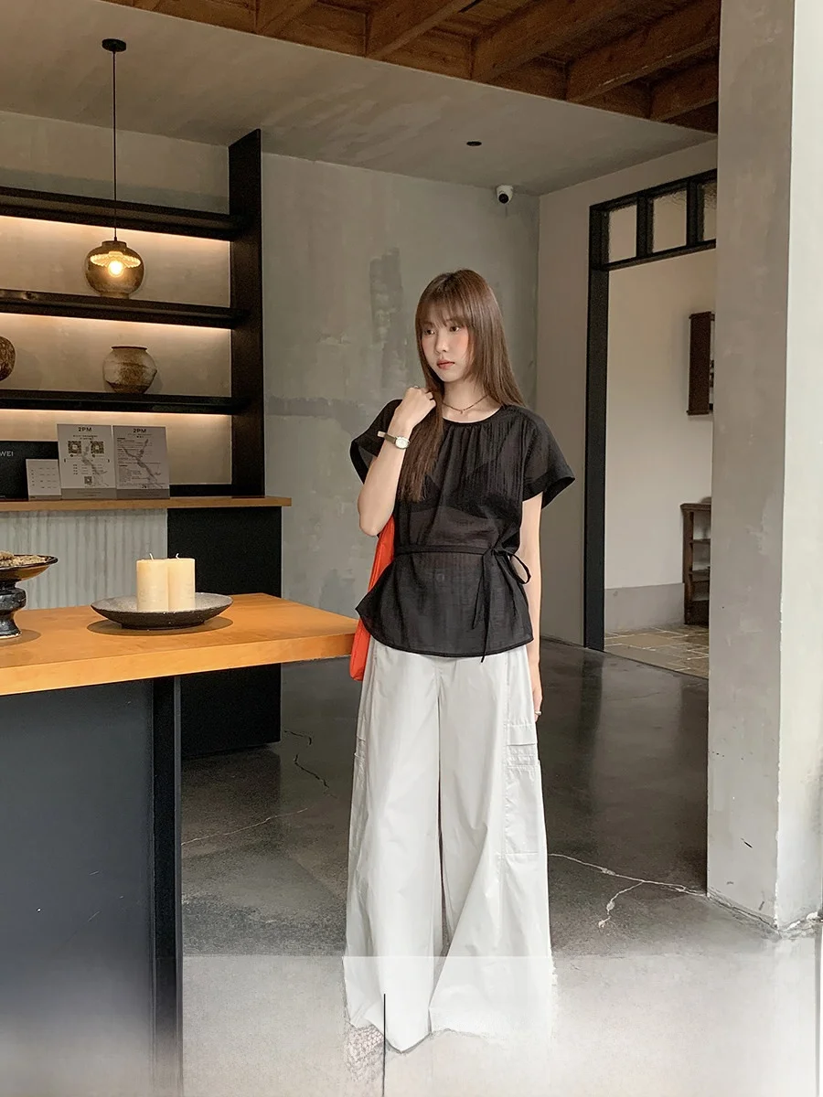 

Свободные широкие повседневные брюки, женские новые прямые брюки для спецодежды, длинные брюки с высокой талией, корейские простые брюки