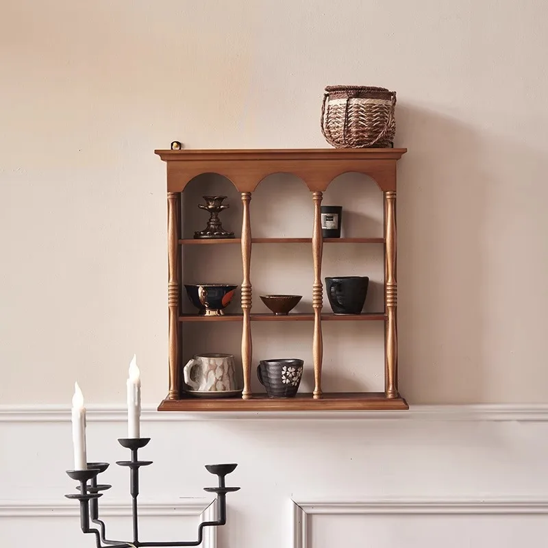 

Retro solid wood display rack wall hanging living room decorative shelf small storage rack