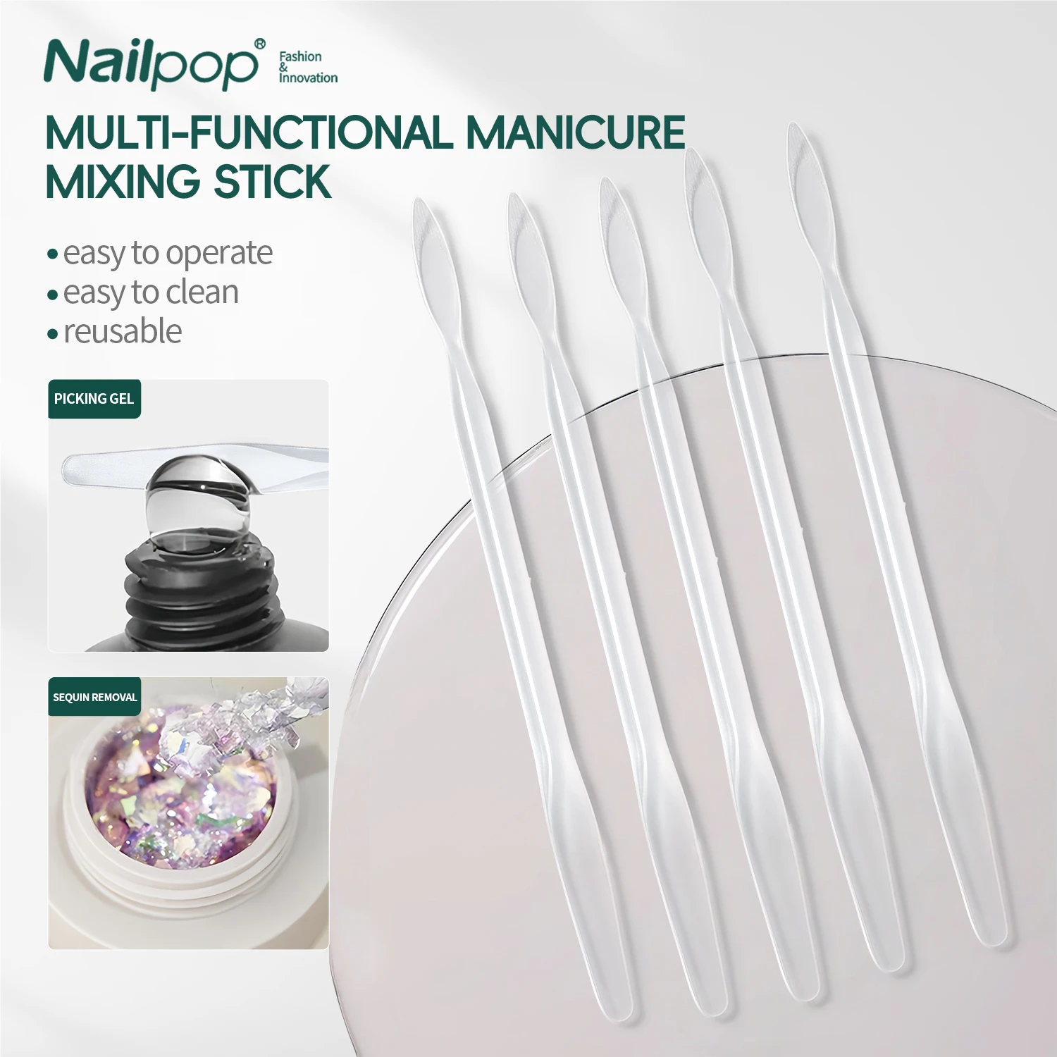 Nailpop Dual Head Nail Art Stirring Stick For Taking Nail Gel Liquid Dual Head Design Stirring Stick For Salon Nail Art Home DIY