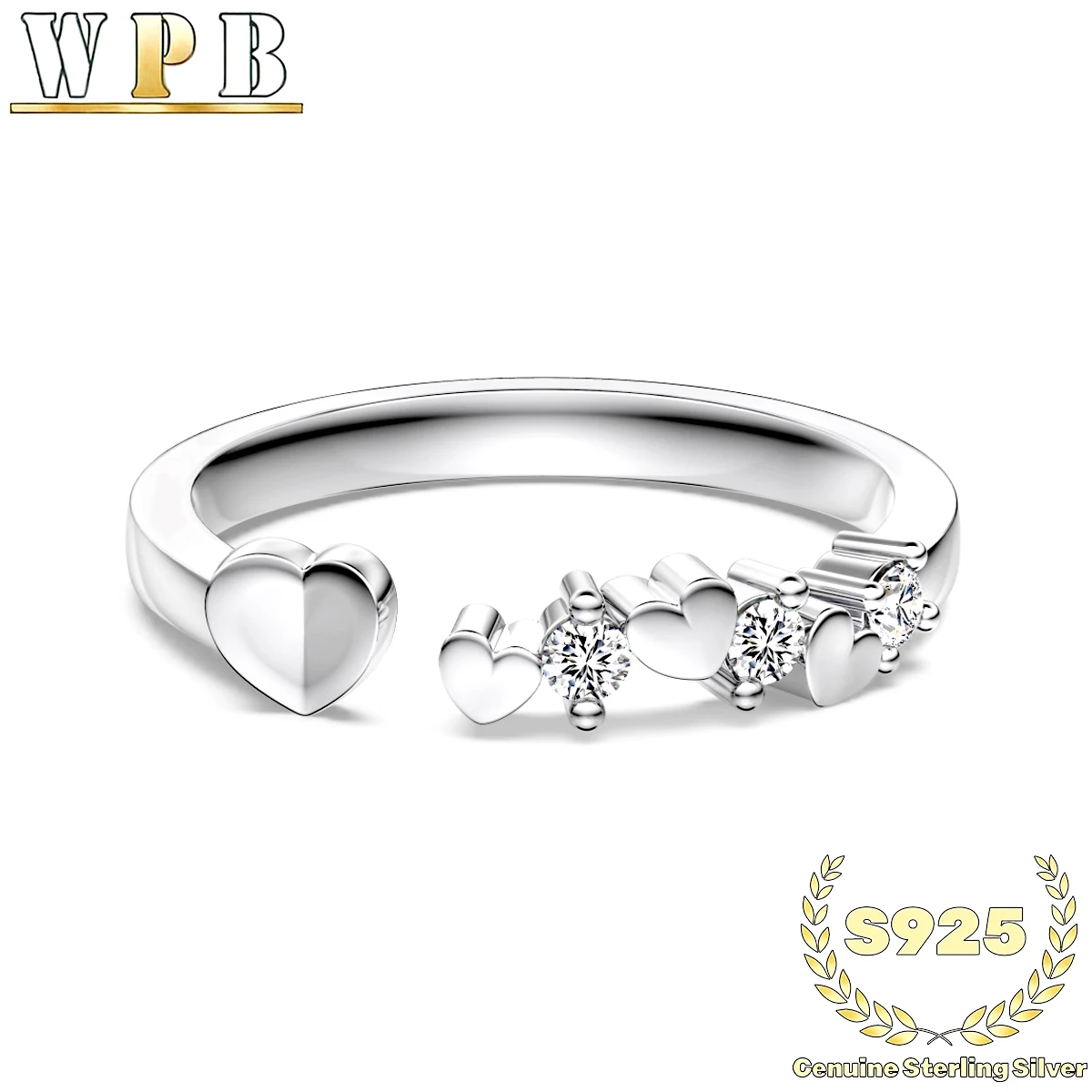 

‌Genuine S925 Sterling Silver Heart Zircon Ring - Flexible Open Band with Zircon Sparkle Romantic Bridal & Daily Gift for Women