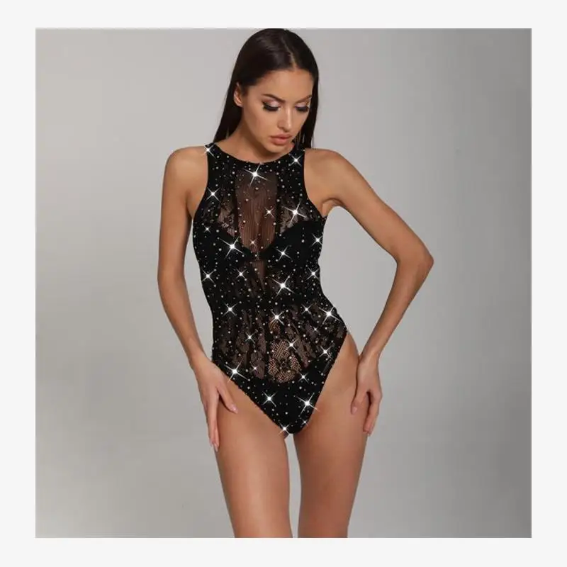 

Сексуальное женское боди-комбидресс с вырезами и стразами, с завышенной талией, из тонкой ткани, осенняя коллекция