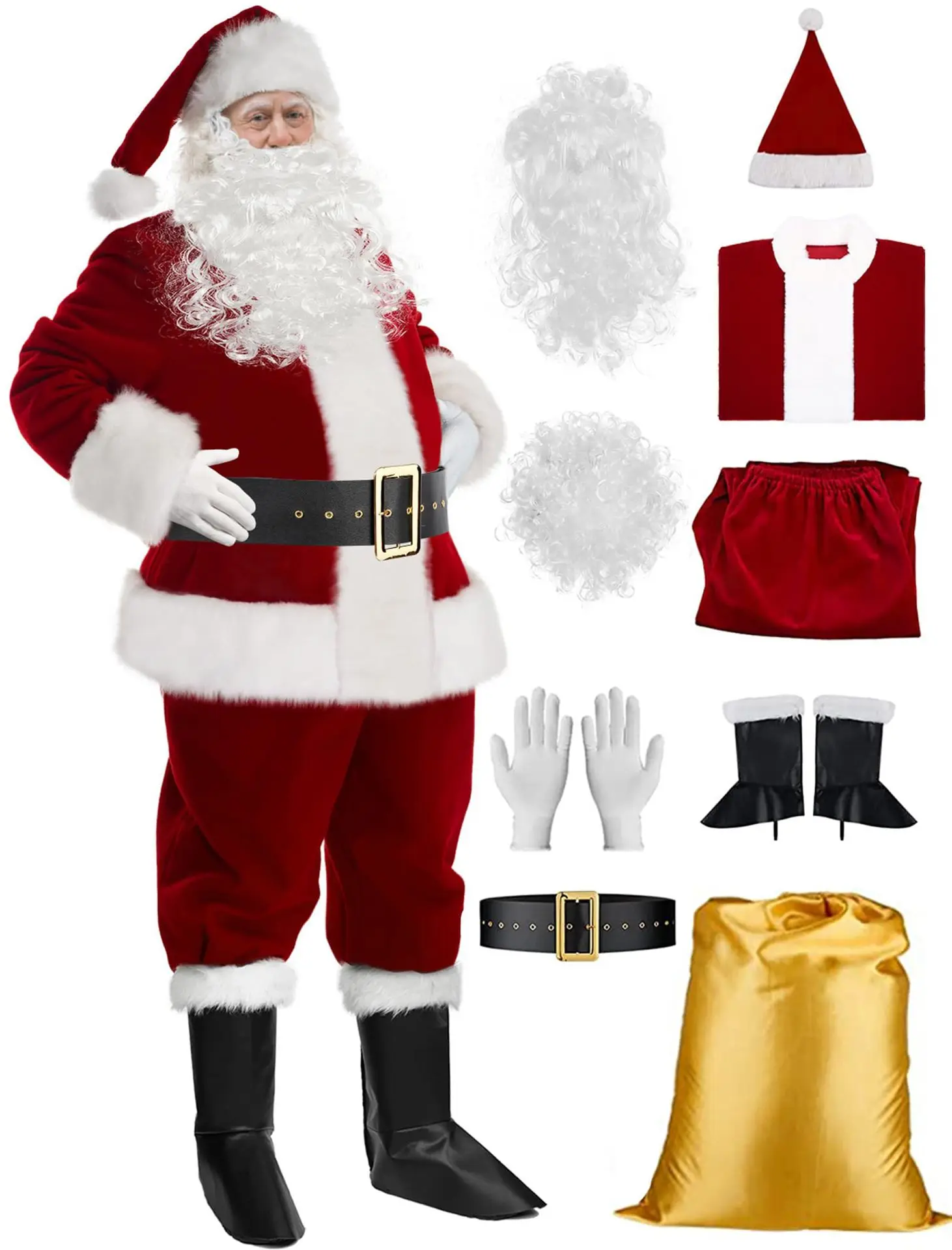 

Christmas Santa Claus Costume Cosplay Anime Red Coat Pants Beard Belt Hat Party Surprise Clothes Atmosphere Suit New Year