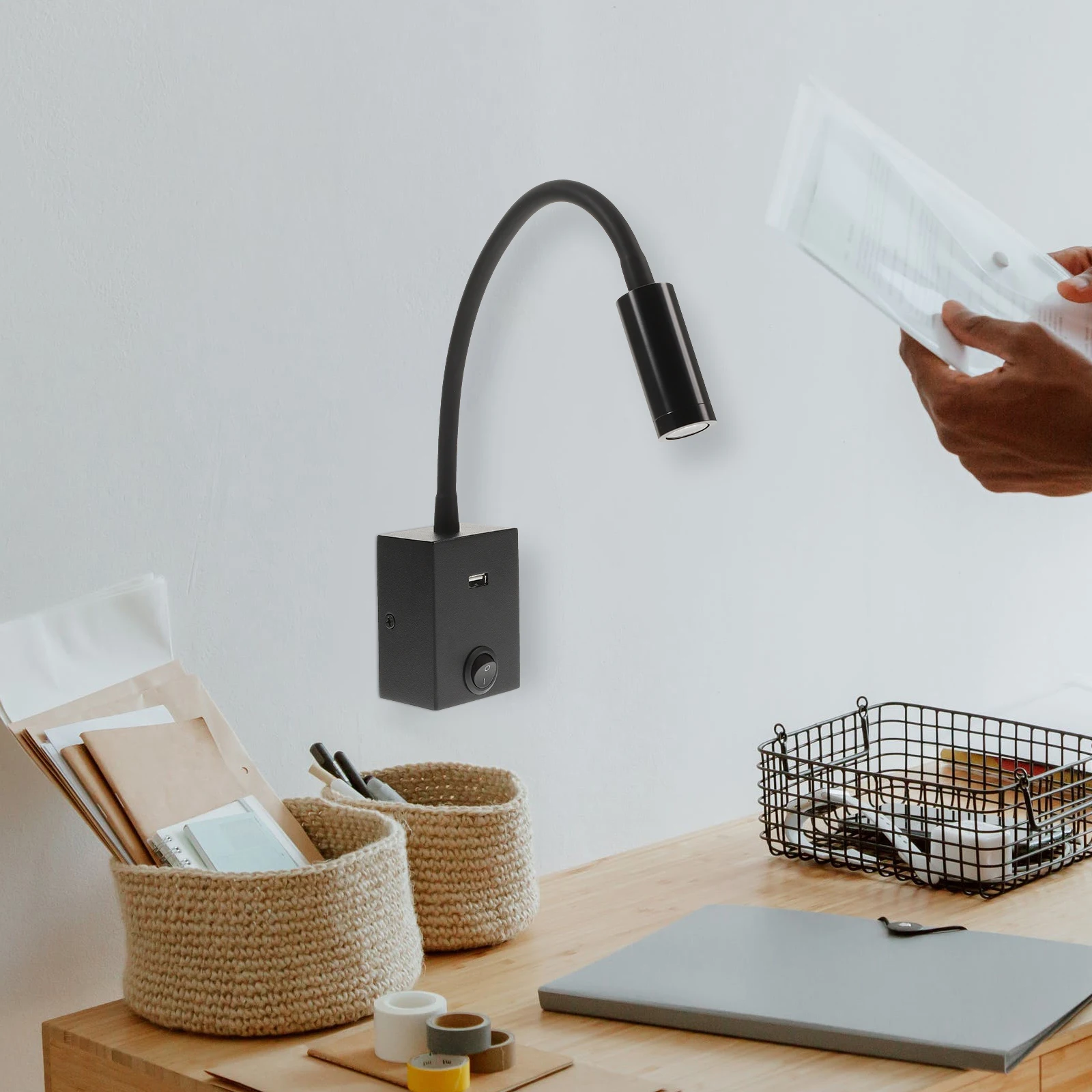 

Reading Light Wall Lamp Aluminum Holder USB Output Rotatable 360 Degrees Bedside Bedroom College Flexible Portable Book Lights