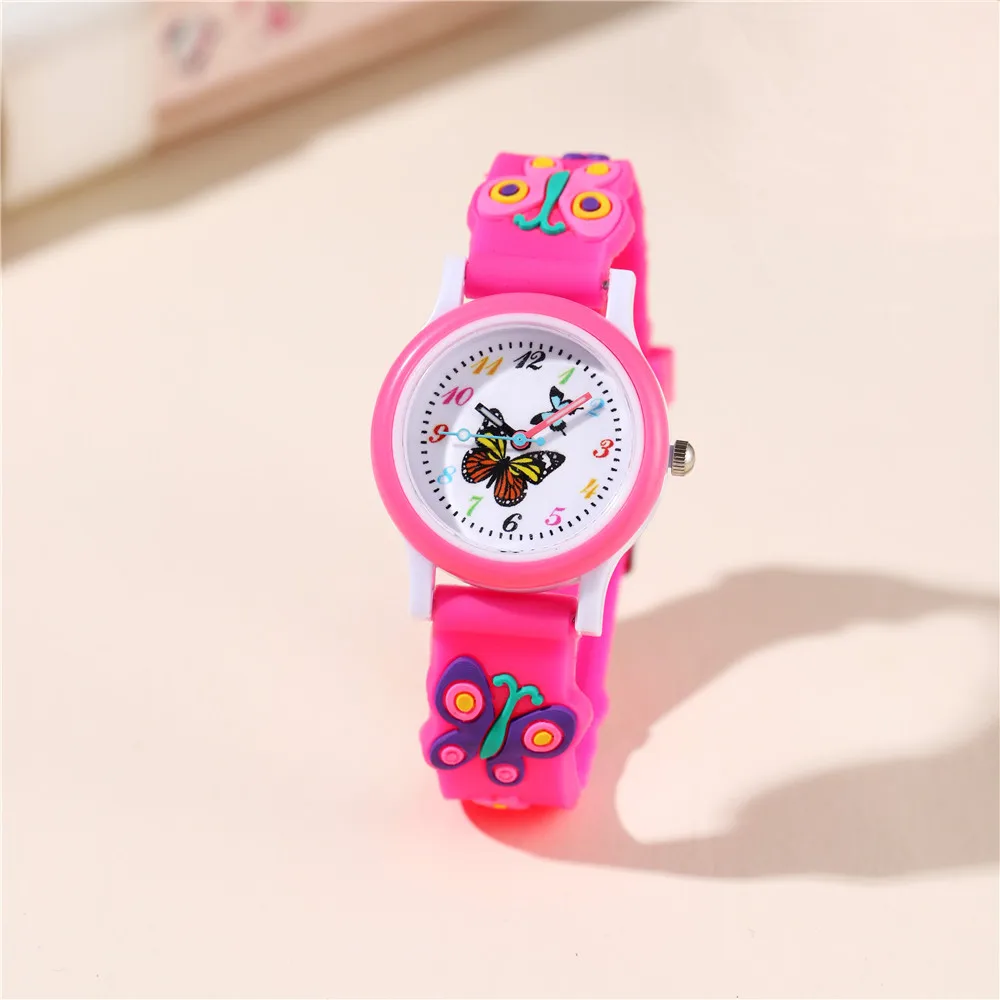 3D 蝶パターン子供腕時計ファッションシリコーンストラップ腕時計女子学生時計