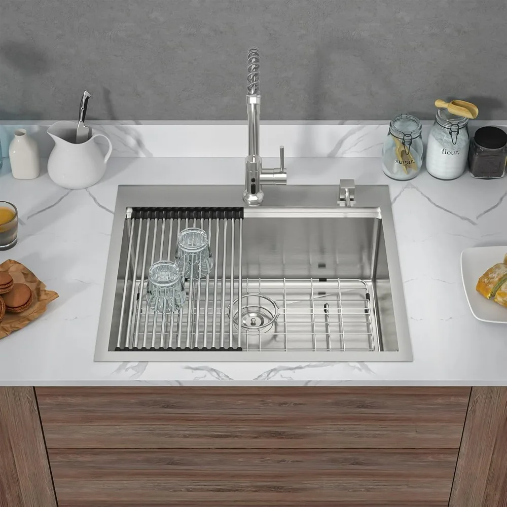 25Drop in Kitchen Sink25"x22"inch Stainless Steel Kitchen Sink 16 Gauge Single Bowl Topmount Overmount Workstaion Kitchen Sinks