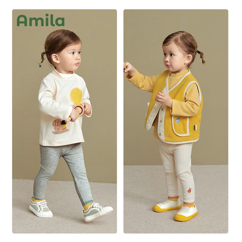 Amila Kids Leggings 2022 Spring and Autumn New Tight Cotton Trousers Baby Girls Warm Pants Soft  Children\'s Clothing