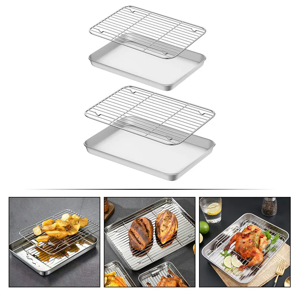 

2 set Stainless Steel Sheet Sheet Stainless Steel Baking Sheets Oven Tray Baking Pan Rack Set Roasting Pan With Rack