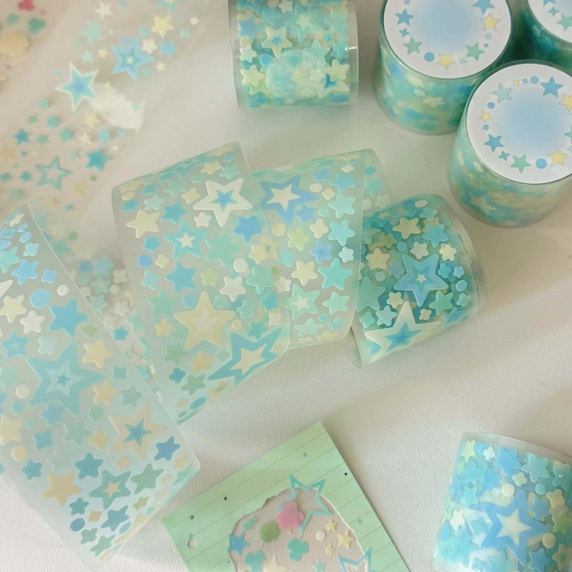 Sanxin Sticker Roll, Summer Blue Star Design, Macaron Set with Star Pattern