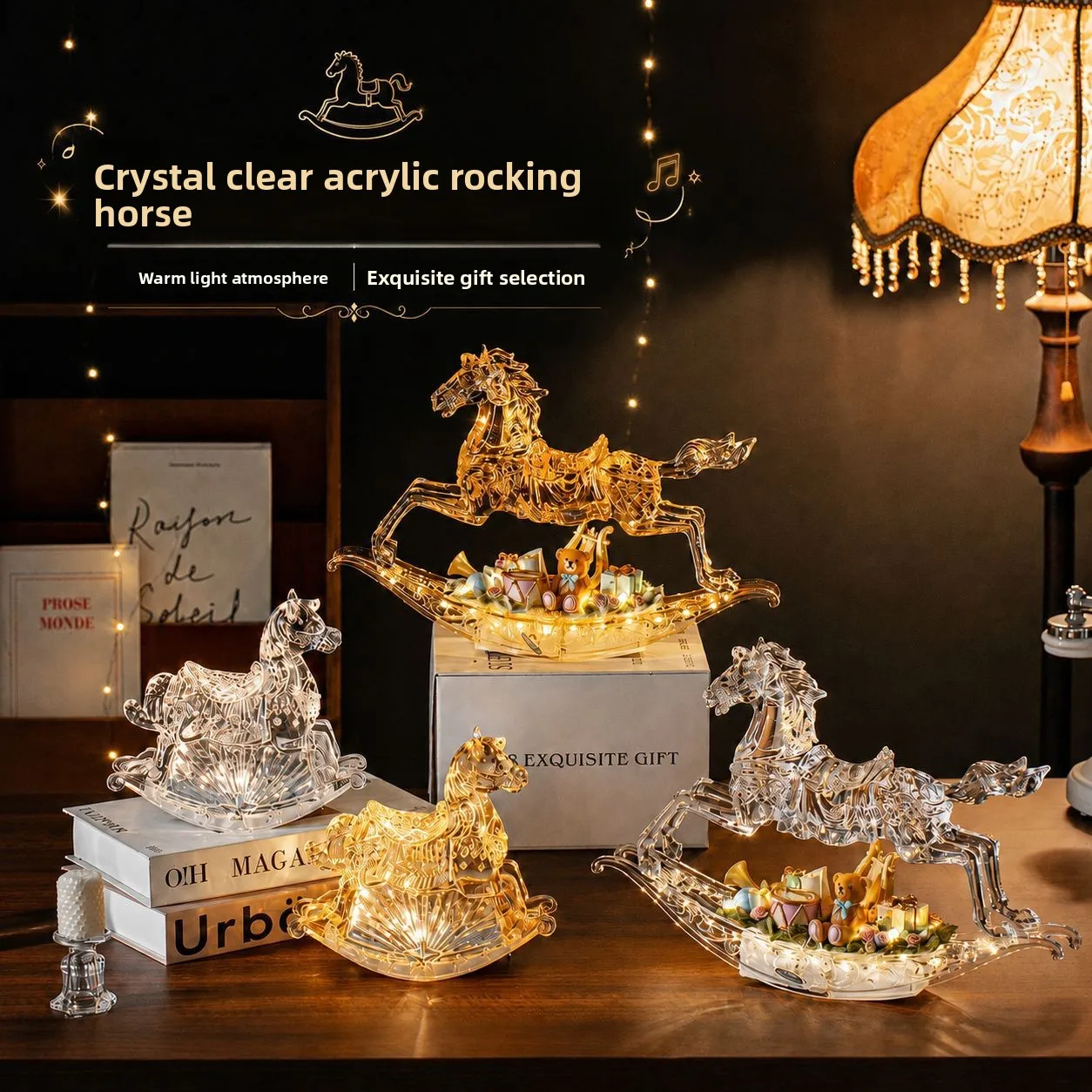 Crystal texture music box, big rocking horse decoration, money ornament soon, birthday gift Qixi Festival