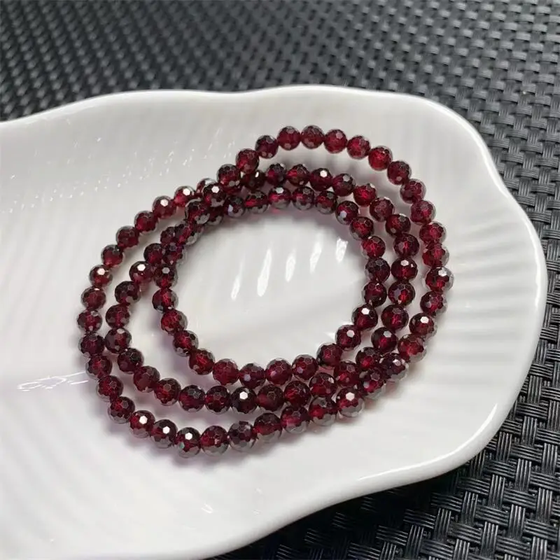 

5MM Natural Garnet Facet Quartz Triple Circle Bracelet Fashion Personalized Gemstone Men Women Holiday Gift 1PCS