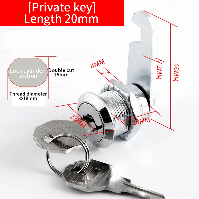 20 SETS Metalen Cilinderkast Beveiliging Locker Cam Lock Met 2 Sleutels Dezelfde Sleutel Verschillende Sleutel Beveiliging Brievenbus Slot Lade 16mm