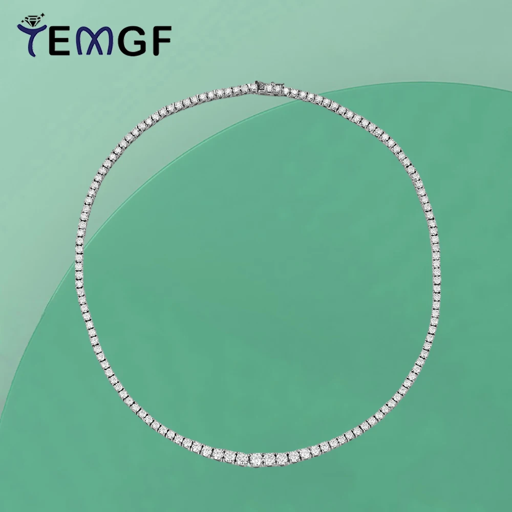 

TEMGF Full Moissanite Necklace Single Row Gradient Sized S925 Silver Simple Collarbone Chain for Women Sparkling Luxury Jewelry